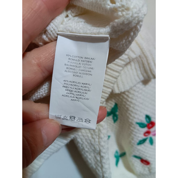 Glamorous Coquette Pointelle Knit Sweater with Embrodierd Flowers and Pom Poms - Picture 15 of 16